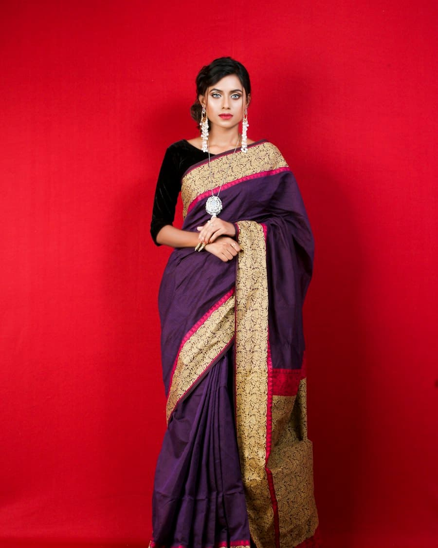 Purple Art Silk Saree with Blouse Piece